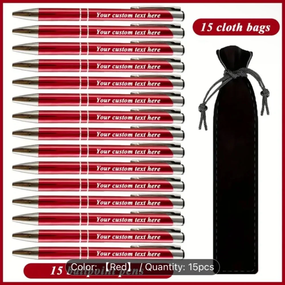 15 Custom Pens & Pouches with Drawstring Closure